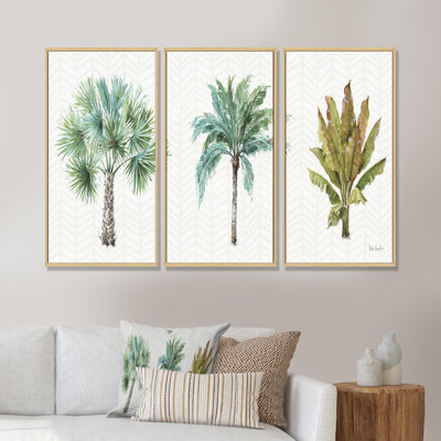 «Mixed Botanical Greens Palms I», ensemble de 3 toiles encadrées