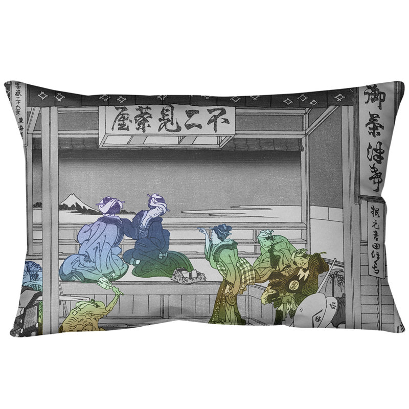 Coussin Yoshida at Tokaido, Bourre en polyester, 20 po x 14 po, Dégradé bleu