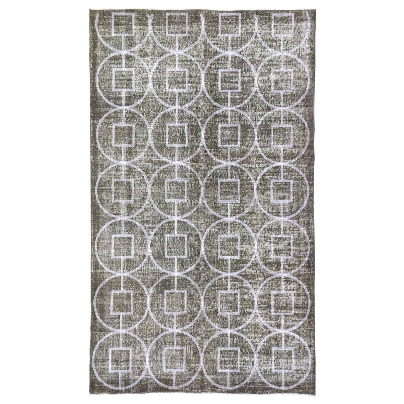 Tapis unique gris / argent / ivoire brodé à motif de teintes uniques 5 pi 5 po x 9 pi 1 po