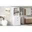 Armoire de rangement blanche avec quatre portes, tiroirs, tablette réglable et six tablettes ouvertes