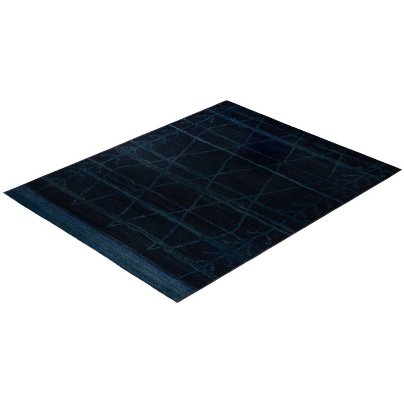 Overdyed Hand-Knotted Wool Modern-Contemporary Black Area Rug 9' 0" x 11' 5"