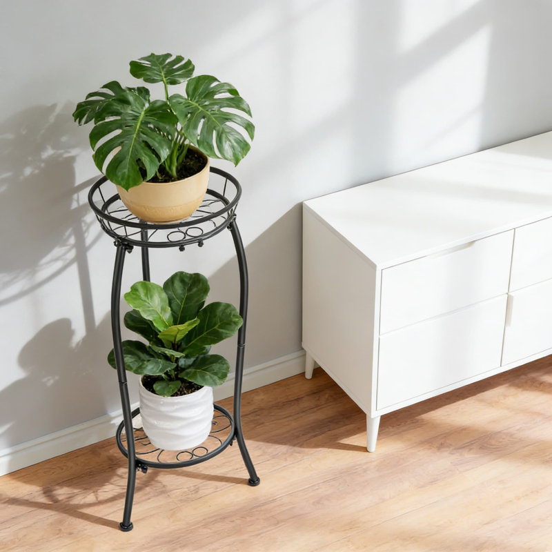Support pour plante en métal à 2 niveaux pour une utilisation intérieure et extérieure, tablette en fer robuste avec finition résistante à la rouille, support à plantes en coin pour plantes multiples en pot