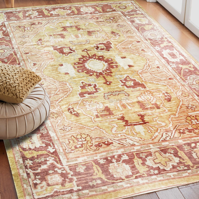 Magnifique tapis doré en mohair noué à la main traditionnel