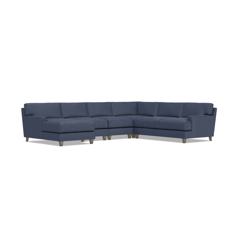 Bernhardt Mila 5-Piece Fabric Sectional, Blue Polyester, Left Hand Facing, 33.5" H x 137" W x 107" D