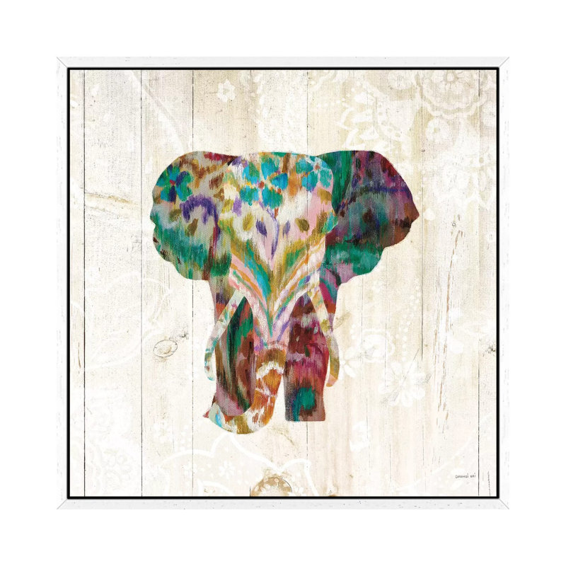 Boho Paisley Elephant III by Danhui Nai - Print on Canvas, White Framed, 93.98 cm H x 93.98 cm W