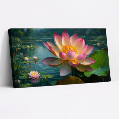 Tableau encadré sur toile « Étang de lotus », 122 x 61 cm (48 x 24 pouces), 1 pièce