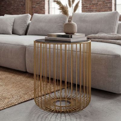 Gold Glass Top Wire Frame Side Table