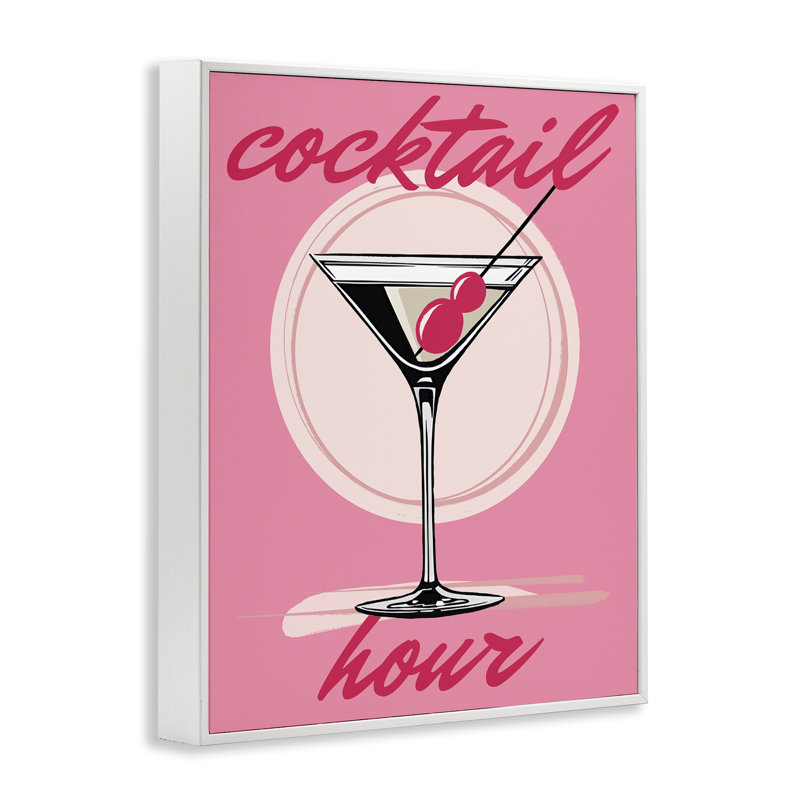 «Cocktail Hour on Pink» par Elizabeth Medley, Estampe numérique encadrée blanc bord de mer, H 14 po x l 11 po