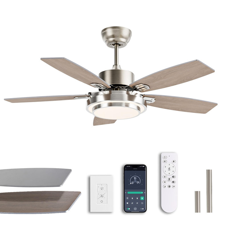 42 Inch Nickel Ceiling Fan with LED Light and Remote Control