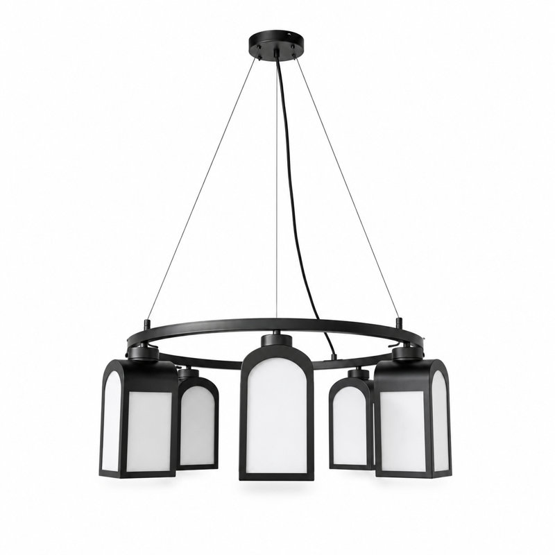 Lustre moderne en fer noir avec abat-jour en verre givré blanc, H 80 po x l 31 po x P 31 po