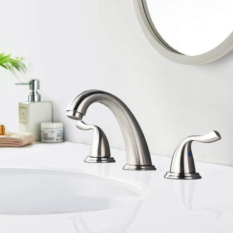 Bathroom Sink Faucet 8-Inch Brushed Nickel - 3 Holes 2 Handles, Solid Brass, Corrosion Resistance, Smooth Flow Aerator Handles In Hole Mount, Rust And , Water