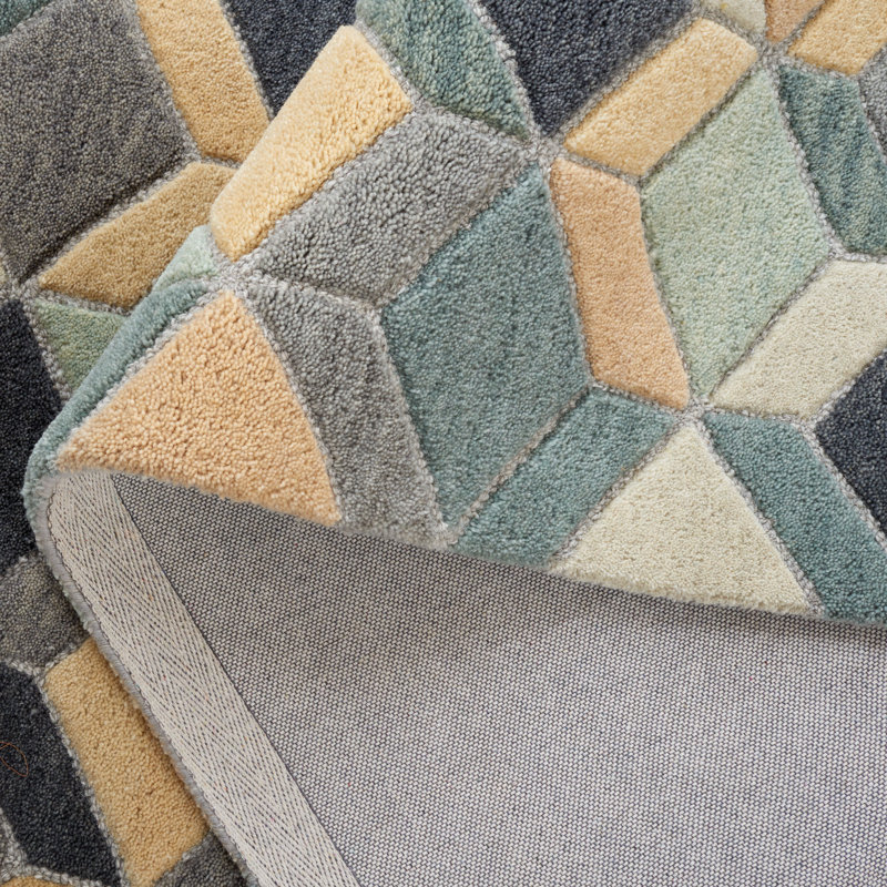 Geometric Beige and Gray Hand-Tufted Wool Area Rug