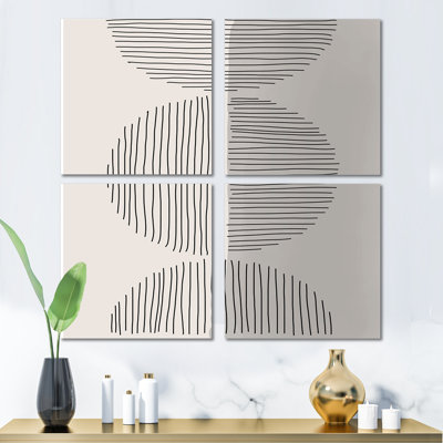 Minimal Geometric Lines And Circle VII - Modern, reproduction d'art sur toile, ensemble de 4 pièces