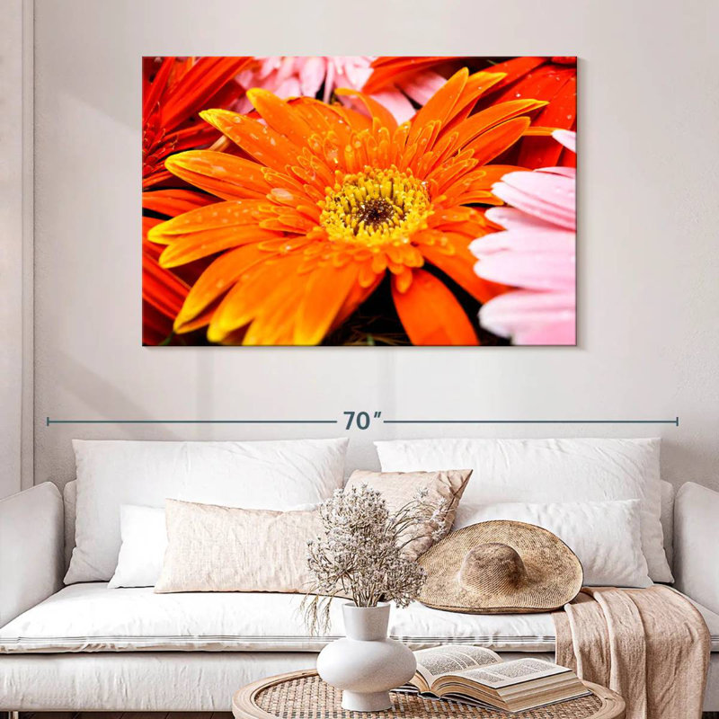 Dewy Orange Daisy, 32" H x 48" W