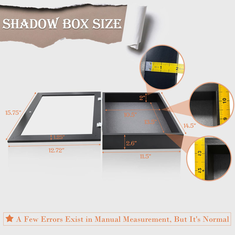 11X14 Shadow Box Frame Display Case, 2-Inch Depth, Great For Collages, Collections, Mementos, 6 Pins Included (Black, 1 Pack)