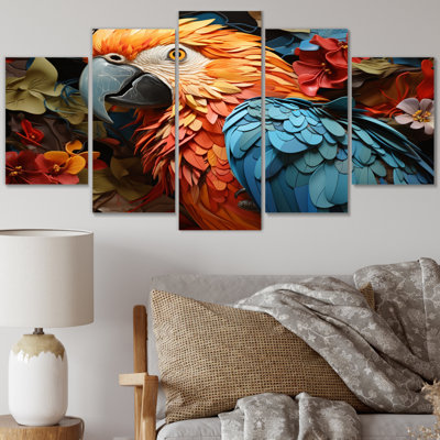 Red Parrot Parrots Parade - animaux, reproduction sur toile - 5 panneaux
