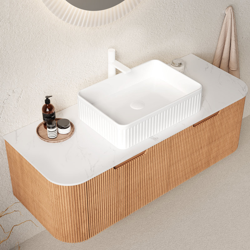 Wall Mounted Single Double With Stone Top, Tanné, L 40 po, Blanc