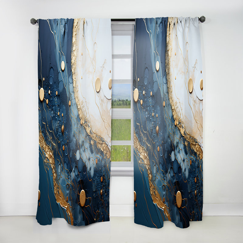Aldred doré et bleu Geode Art I - rideau en velours moderne - obscurcissant - 1 panneau, L 52 po x L 90 po