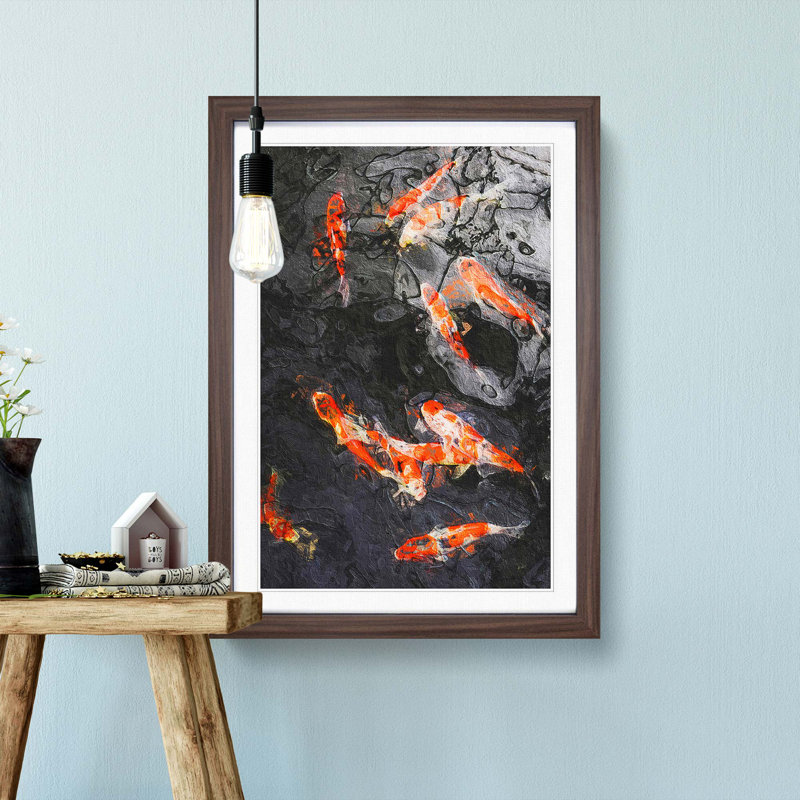 Carp and Koi Fish in Abstract - Picture Frame Painting Print, Walnut Framed, 65cm H x 48cm W x 2cm D