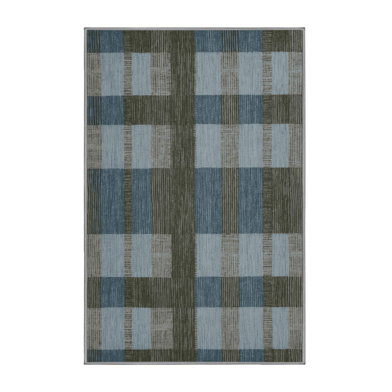 Machine Washable Checkered Gray Area Rug, Rectangle 7' x 10'