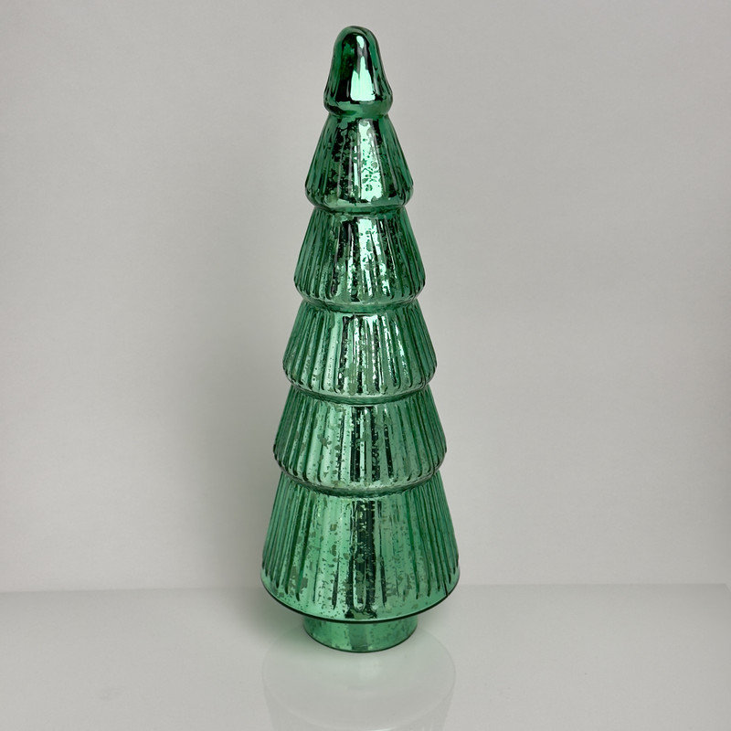 Large mercury glass Christmas tree, H 12 po x l 4,25 po x P 4,25 po, Vert