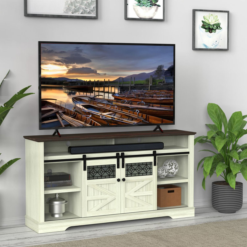 Tv Stand For Tvs Up To 75" With Open Shelves,Entertainment Center With Storage Cabinet, Beige