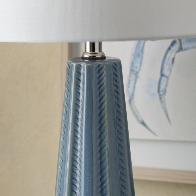 Set Of 2 Ceramic Table Lamps with Shade, Blue/Grey