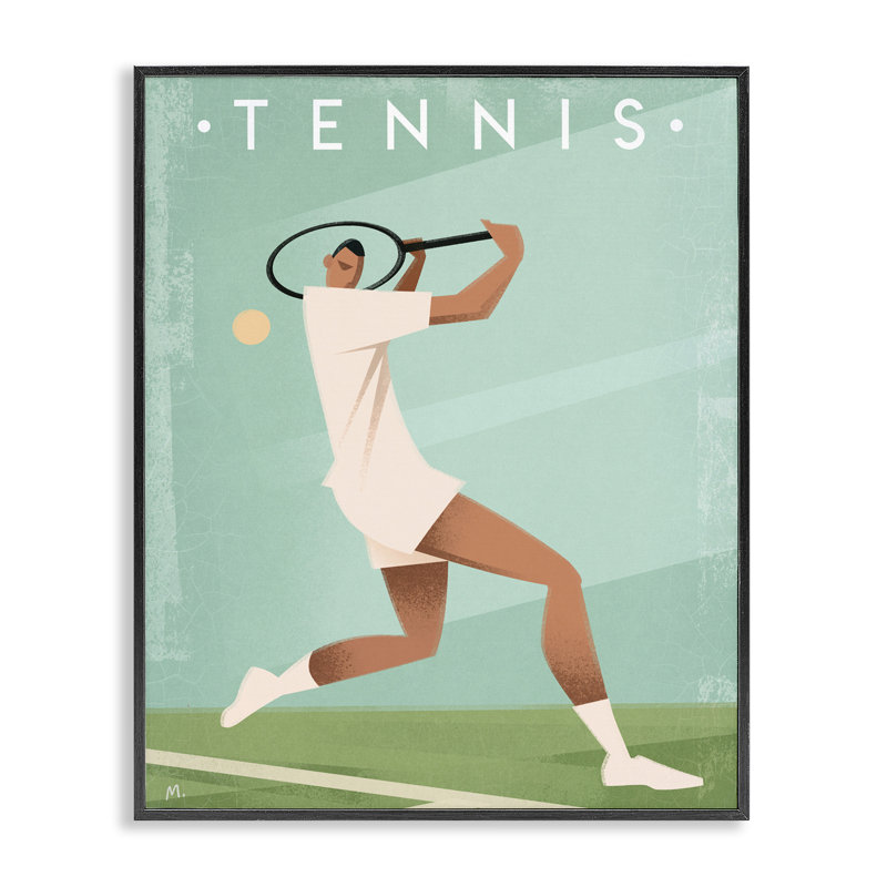 Giclée de tennis rétro encadrée, design par Martin Wickstrom, H 30 po x l 24 po, Giclée noire de minuit encadrée