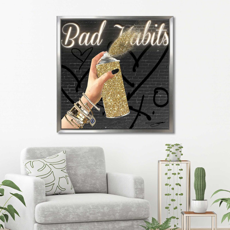 Bad Habits (Square) par By Jodi - impression, Cadre flottant argent, H 27,5 po x l 27,5 po x P 2 po