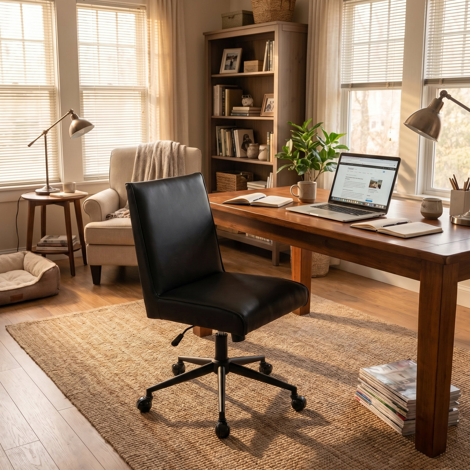 Claudie Office Chair, Black Faux Leather