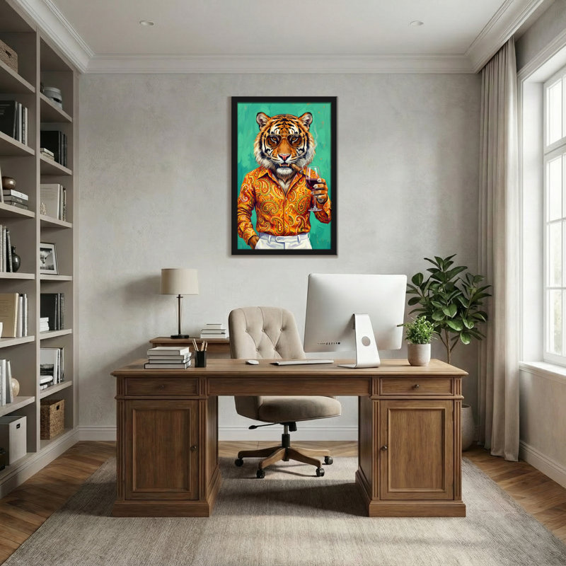 Animaux, tigre et lunettes de soleil, H 18 po x l 12 po