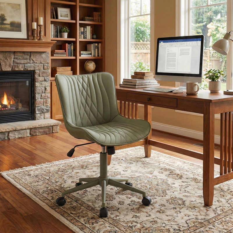 Brionni Upholstered Task Chair Swivel Executive Chair Faux Leather Home Office Chair with Wheels
