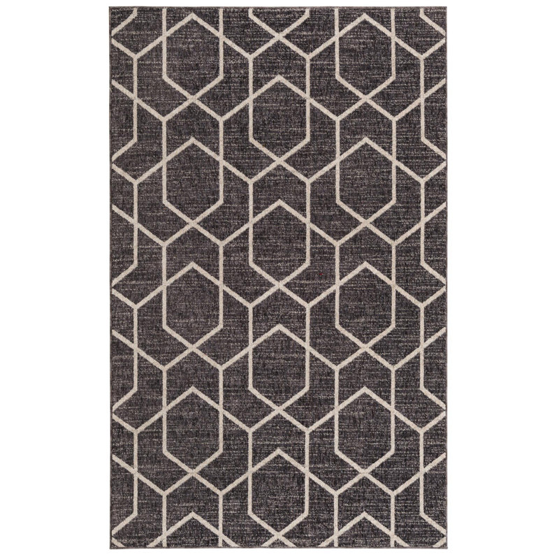 Tapis contemporain gris anthracite / ivoire Ganesh, Rectangle 5 pi 3 po x 8 pi