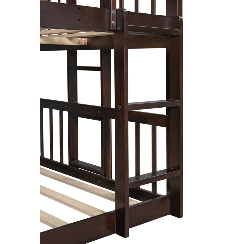 Full-Over-Full-Over-Full Triple Bed With Built-In Ladder And Slide , Triple Bunk Bed With Guardrails