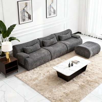 Curved Armrests Streamlined Design Boneless Sofa