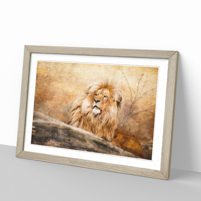 Lion Vol.1 - Picture Frame Graphic Art, 36cm H x 48cm W x 2cm D, Oak Framed