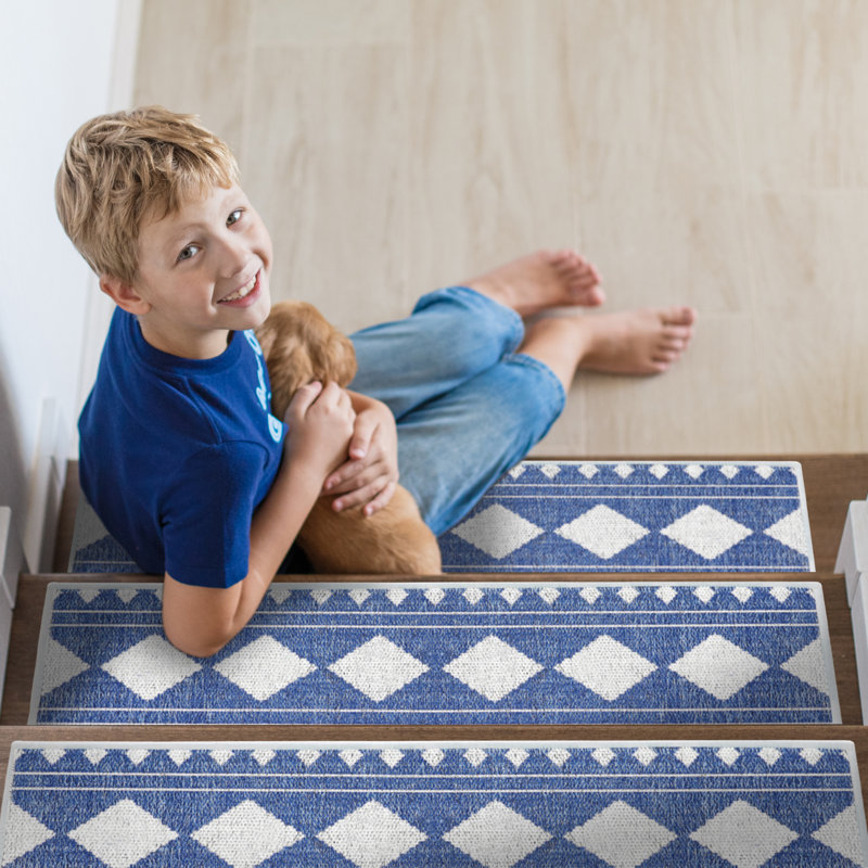 Tapis d'escalier intérieur antidérapant 9 po x 28 po Diamond Design, Marine