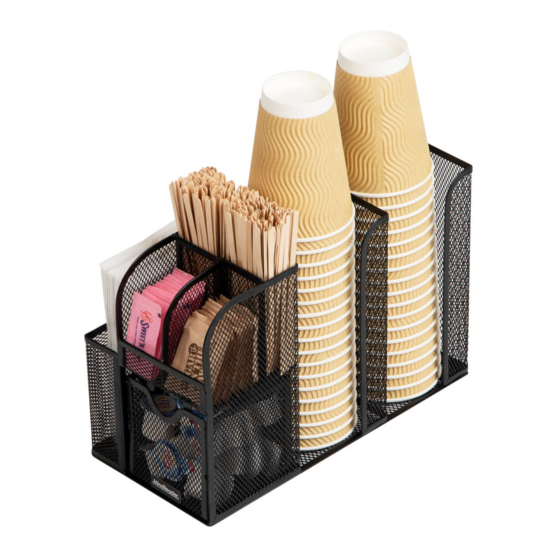 Black Metal 11-Compartment Coffee and Condiment Organizer