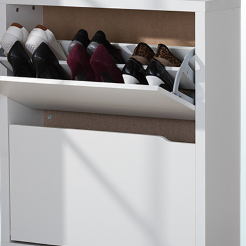 Calla White Finished Modern Shoe Cabinet With Door, 36.72" H X 30.98" W X 8.91" D