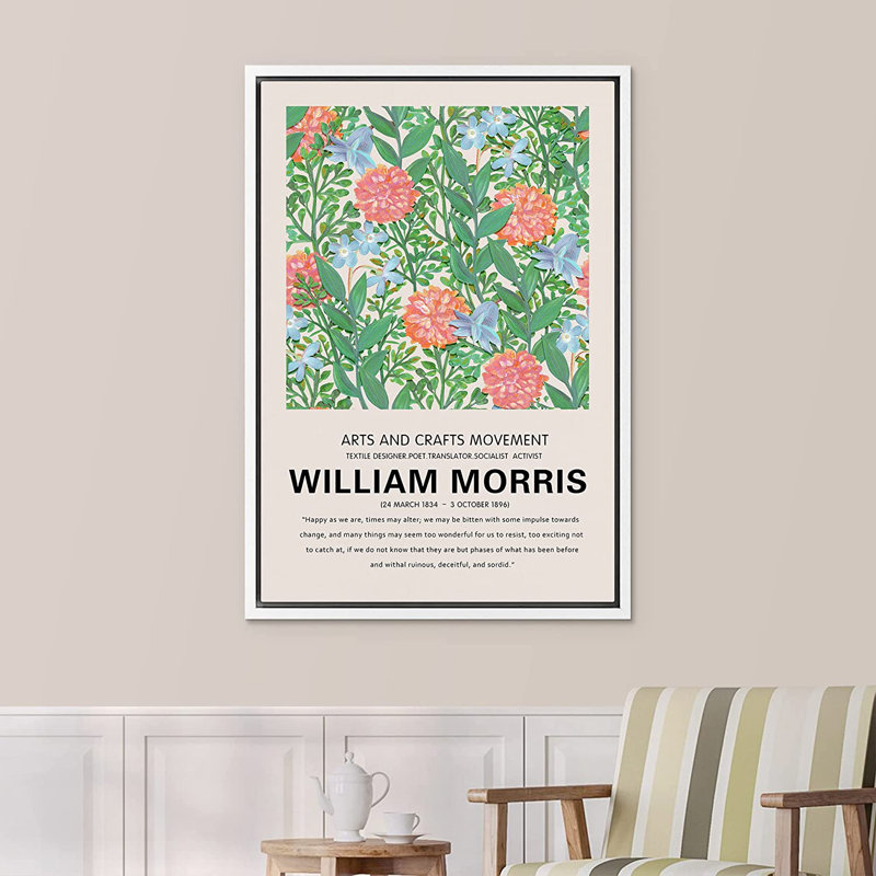 William Morris Geometric Floral Framed Canvas Print, 24" x 36", White