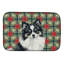 Tapis de vaisselle noir et blanc Pomeranian Christmas PoinsettIas