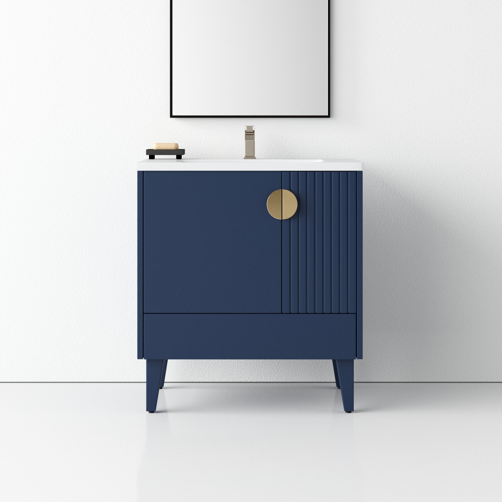 Saimah 30'' Single Bathroom Vanity, Satin Brass, Navy Blue