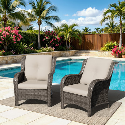 2-Person Polyethylene (PE) Wicker Outdoor Lounge Armchair with Beige Cushions