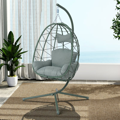 Fauteuil à œufs avec support Chaise de balançoire suspendue en rotin PE pour l'intérieur et l'extérieur avec coussin à double corde robuste lavable Capacité de 350 lb pour le patio