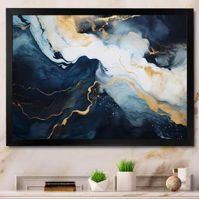 Or et bleu, peinture abstraite sur marbre IV - Art mural abstrait en marbre