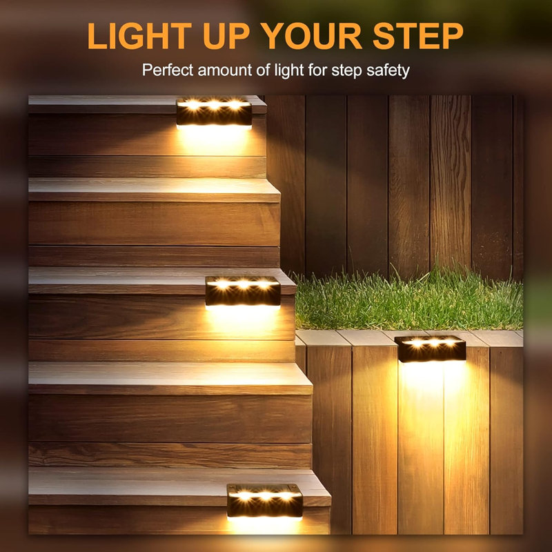 Stainless Steel Solar Powered Step Light Pack, Warm White, Brown