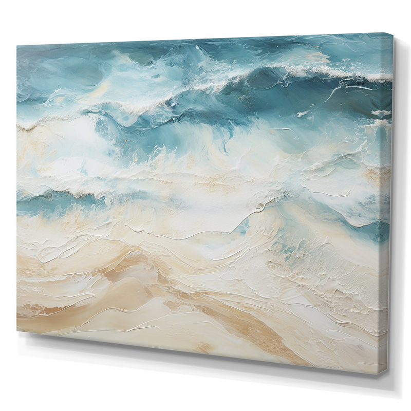 «Modern Coastal Beige And Blue Beach I», reproductions d'art mural plage et océan, Toile tendue, H 30 po x l 40 po