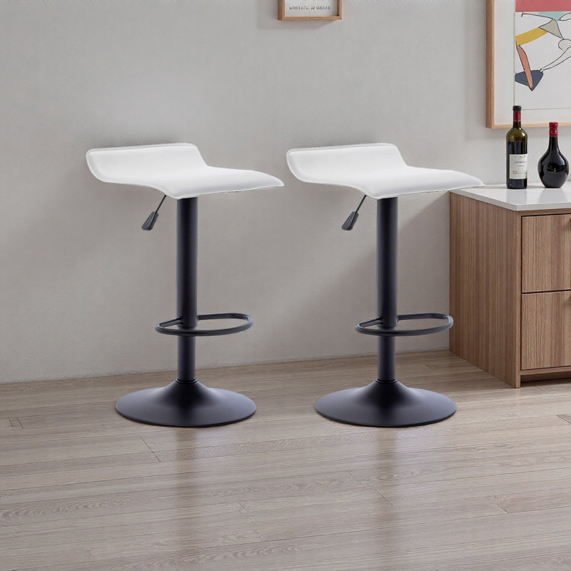 Ensemble de 2 tabourets de bar rotatifs réglables Juddson, en cuir de polyuréthane sans dossier de hauteur comptoir avec repose-pieds et vérin à gaz pour îlot de cuisine, bar personnel