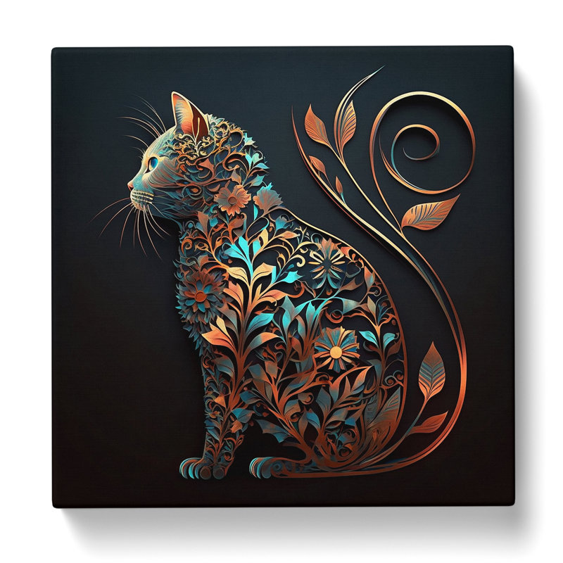 Cat Ornamental Art - Wrapped Canvas - Framed Print, 50cm H x 50cm W x 3cm D
