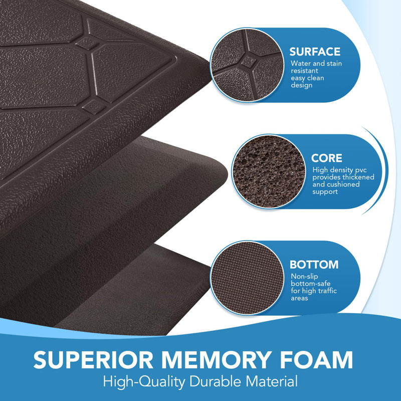 Embossed Diamond Kitchen Mat with Non-Slip Backing, Chocolate, Rectangle 1'5" x 2'4"